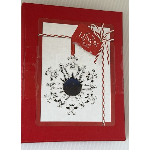 Lenox Bejeweled Snowflake Christmas Ornament Silverplate Sapphire orig. box Blue - Picture 6 of 7
